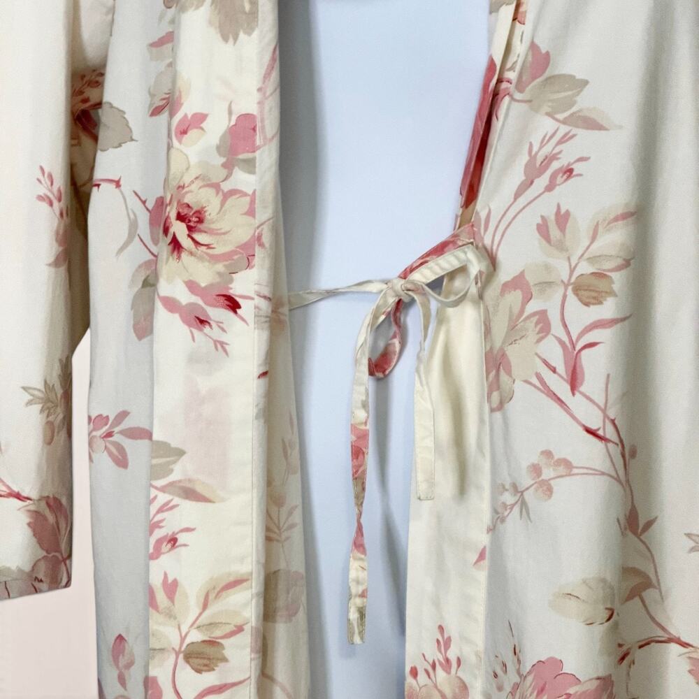 Vintage 90s Floral Cotton Kimono Robe Cottagecore Wrap Duster Mas d’Ouvan Paris - Picture 7 of 11